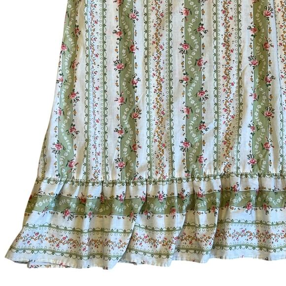Vintage 1970s Vicki Vaughn Promenade XS Green Floral Prairie Ruffle Maxi Dress - Picture 7 of 16